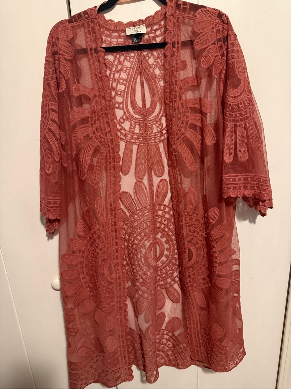 David and Young Rust Crochet Lace Kimono Cover-Up